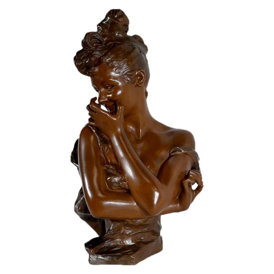 Bronze « Jeune femme espiègle »  de G. Van Der Straeten, Art Nouveau – Fin XIXe