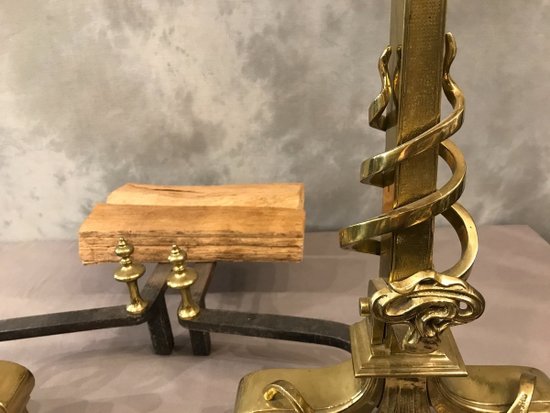 Bella coppia di alari in bronzo del periodo Art Nouveau nello stile di Guimard