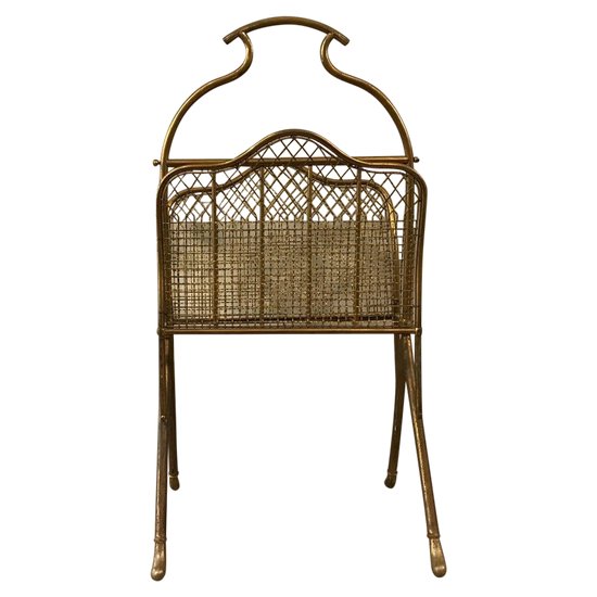 Beautiful 19th century brass magazine rack on feet and mesh