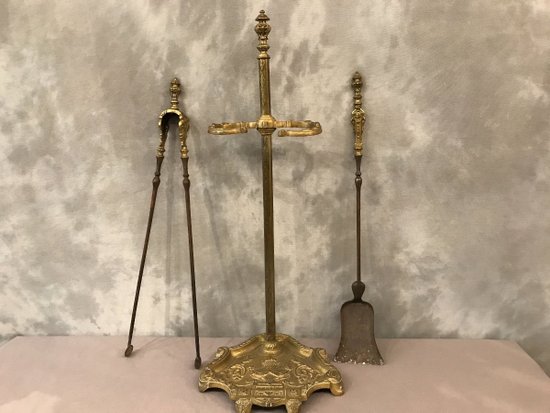 Serviteur de cheminée ancien en bronze et fer d'époque 19 ème Napoléon III 