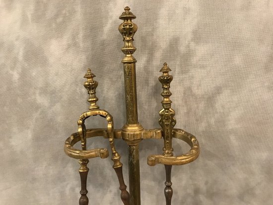 Serviteur de cheminée ancien en bronze et fer d'époque 19 ème Napoléon III 