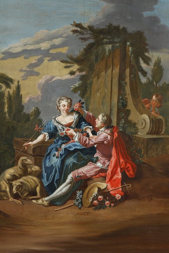 "Le Pasteur Galant", Huile sur toile d'après François Boucher, XIXe siècle