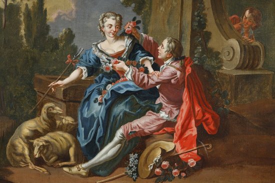 "Le Pasteur Galant", Huile sur toile d'après François Boucher, XIXe siècle