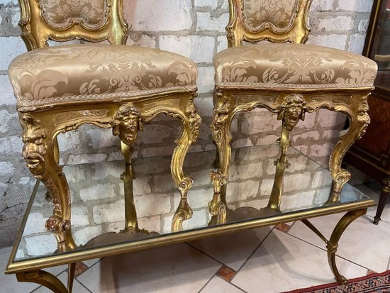 COPPIA DI SEDIE VENEZIANE IN LEGNO DORATO