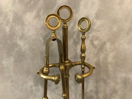Serviteur De Cheminée Ancien D’époque 19ème  En Fonte Et Laiton