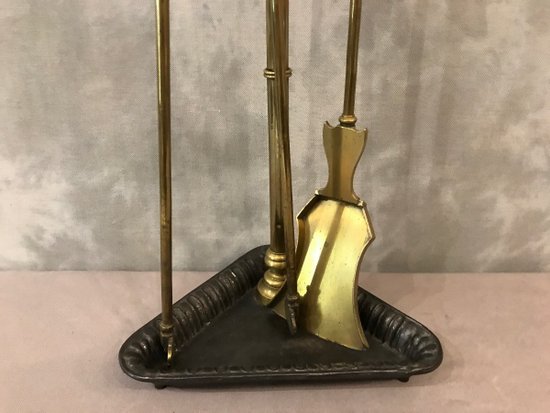 Serviteur De Cheminée Ancien D’époque 19ème  En Fonte Et Laiton
