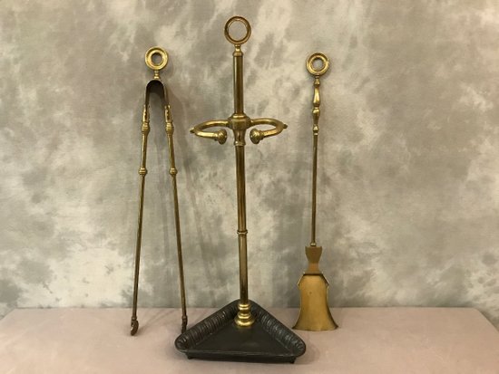 Serviteur De Cheminée Ancien D’époque 19ème  En Fonte Et Laiton