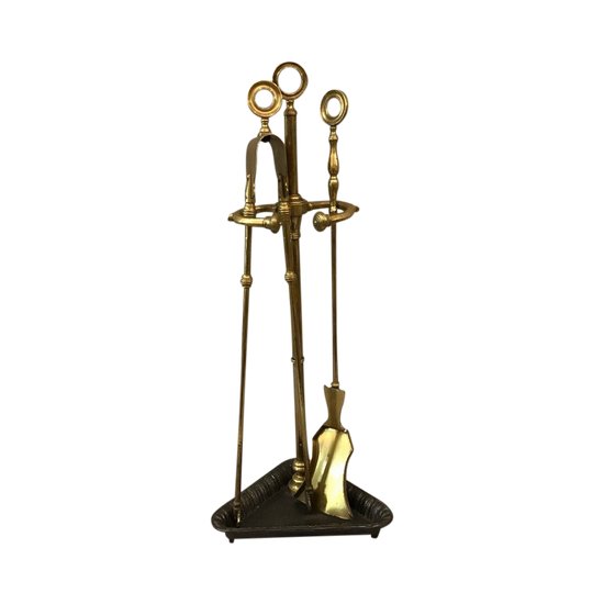 Serviteur De Cheminée Ancien D’époque 19ème  En Fonte Et Laiton