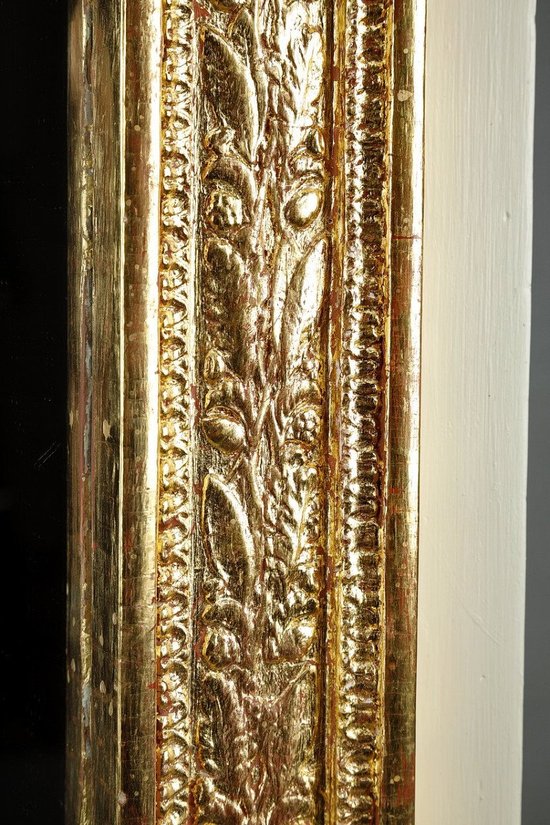 Grande specchio Trumeau in legno e stucco dorato di epoca Impero, XIX secolo