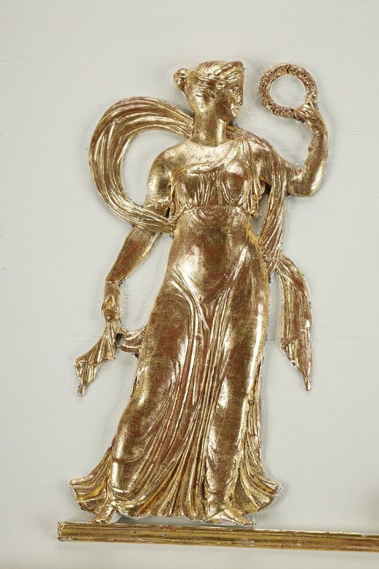 Grande specchio Trumeau in legno e stucco dorato di epoca Impero, XIX secolo