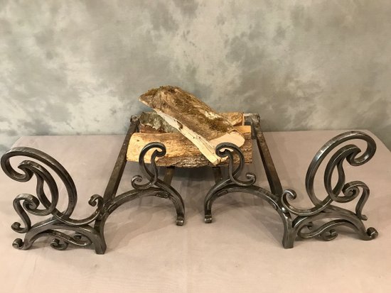 Pair Of 18 th C. Polished Iron Andirons