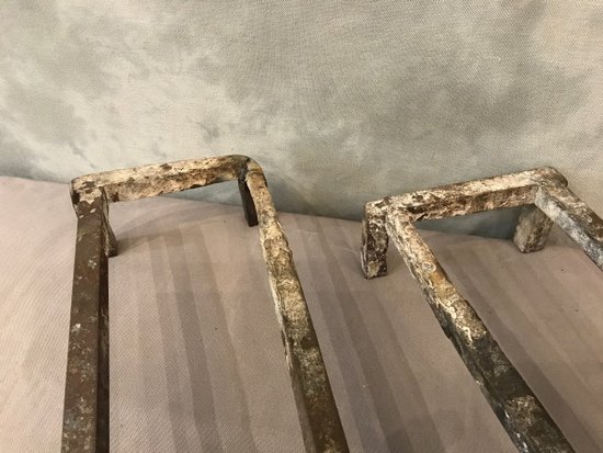 Pair Of 18 th C. Polished Iron Andirons