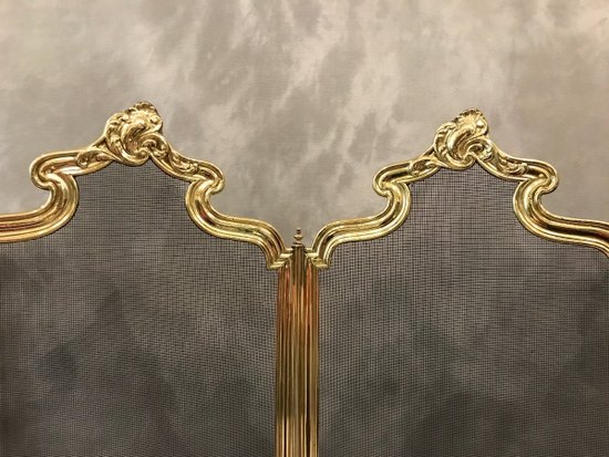 Pare Feu De Cheminée Ancien En Laiton D’époque 19ème De Style Louis XV