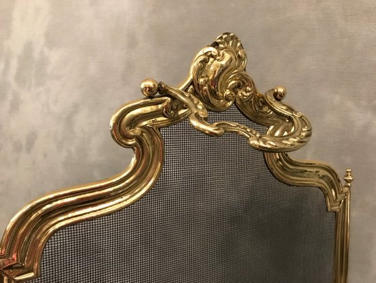 Pare Feu De Cheminée Ancien En Laiton D’époque 19ème De Style Louis XV
