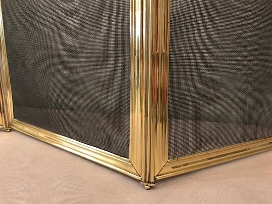 Pare Feu De Cheminée Ancien En Laiton D’époque 19ème De Style Louis XV