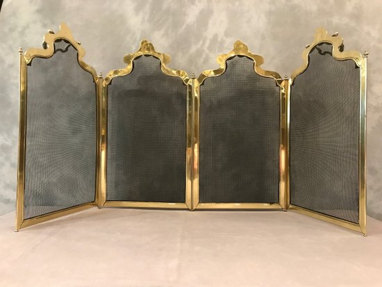 Pare Feu De Cheminée Ancien En Laiton D’époque 19ème De Style Louis XV