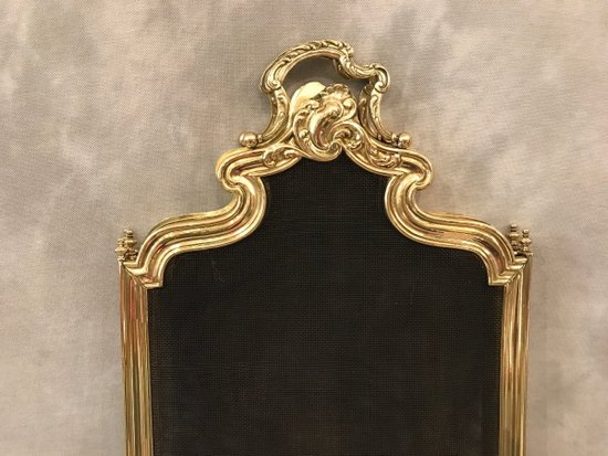 Pare Feu De Cheminée Ancien En Laiton D’époque 19ème De Style Louis XV