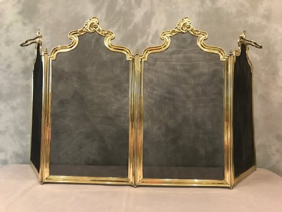 Pare Feu De Cheminée Ancien En Laiton D’époque 19ème De Style Louis XV