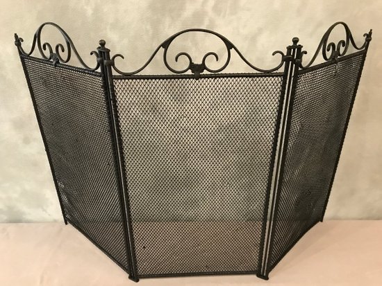 Pare Feu De Cheminée Ancien En Fer Noirci D’époque 19ème