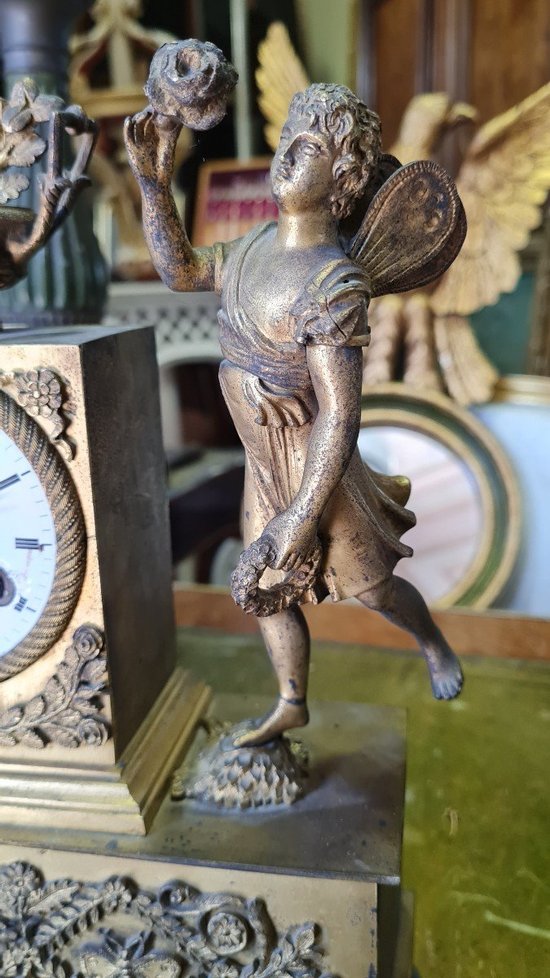Empire Clock In Gilded Bronze 19th C