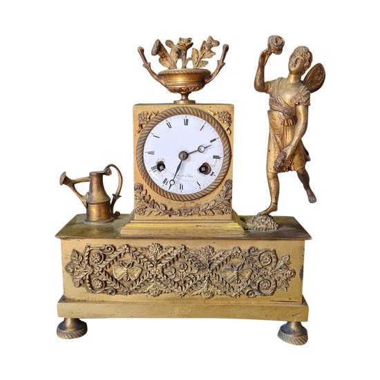 Empire Clock In Gilded Bronze 19th C