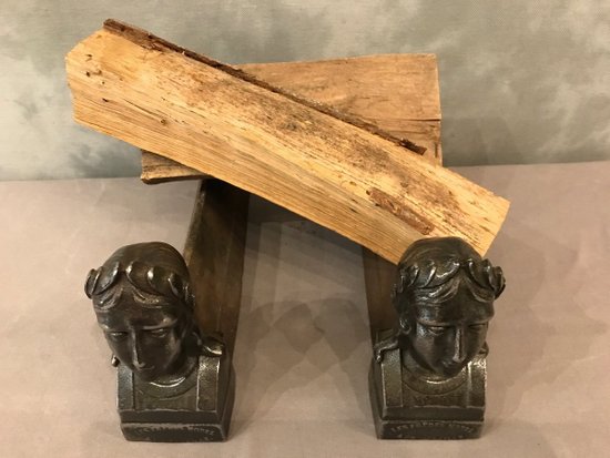 Paire De Chenets Anciens En Fonte Poli D’époque 19ème