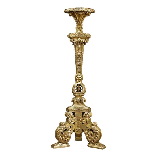 Large Tripod Column In Gilded Wood,  Louis XIV Style, 19th Century