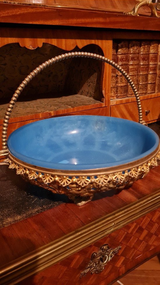 Coupe En Opaline Bleu, Monture En Métal Doré,  XIX ème Siècle 