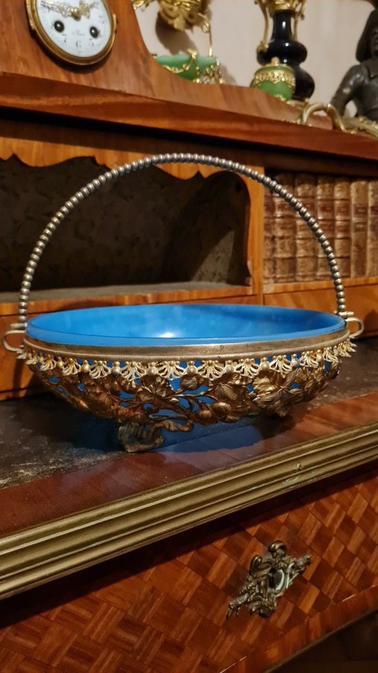 Coupe En Opaline Bleu, Monture En Métal Doré,  XIX ème Siècle 