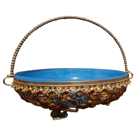 Coupe En Opaline Bleu, Monture En Métal Doré,  XIX ème Siècle 