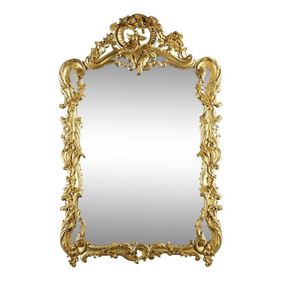 Large Rocaille Mirror With Glazing Beads In Golden Wood Louis XV Style