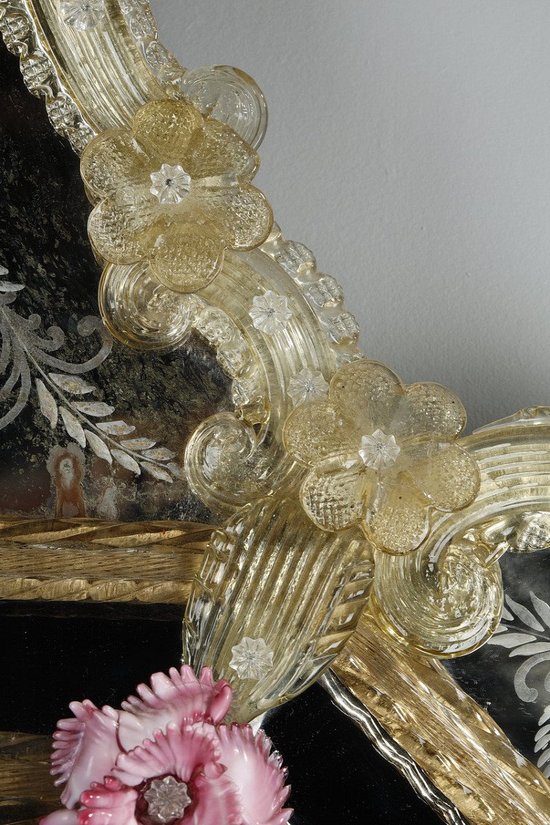 Specchio rococò con perle in vetro di Murano, inizio '900