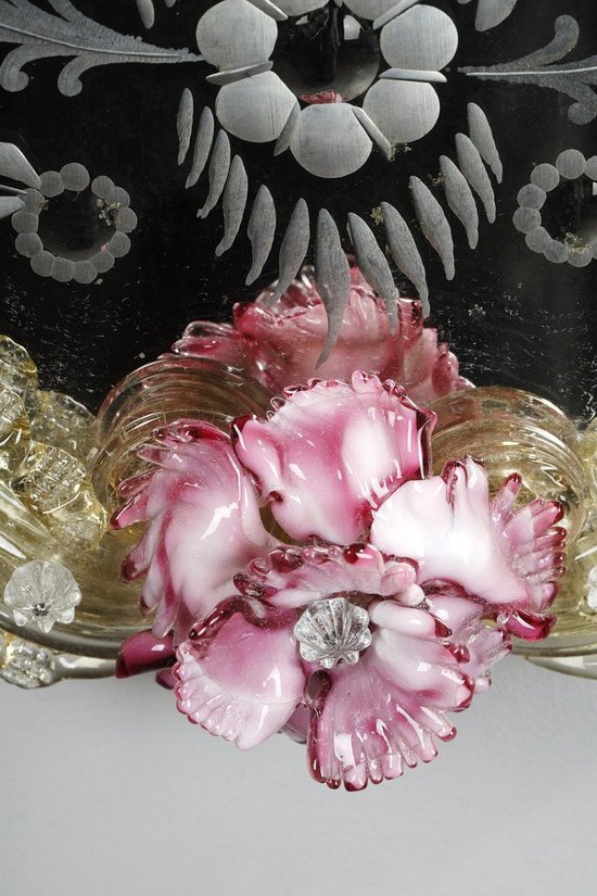 Specchio rococò con perle in vetro di Murano, inizio '900