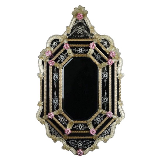 Octagonal Mirror With Murano Glass Beads, Early 20th Century