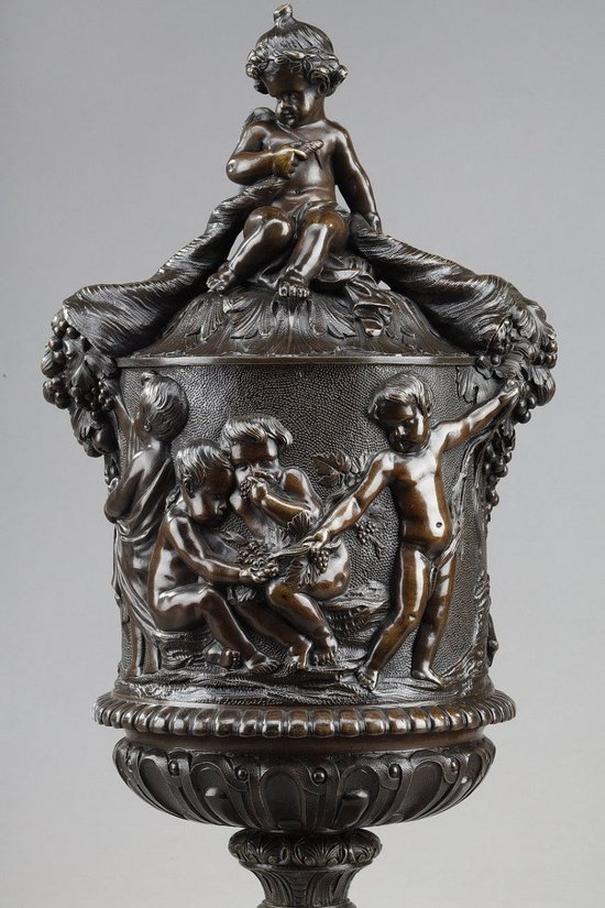 Bronze Vase Decorated With Putti Harvesters, In The Taste Of Clodion, 19th Century