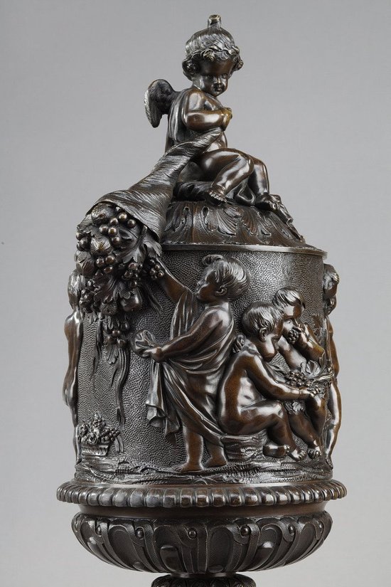 Bronze Vase Decorated With Putti Harvesters, In The Taste Of Clodion, 19th Century