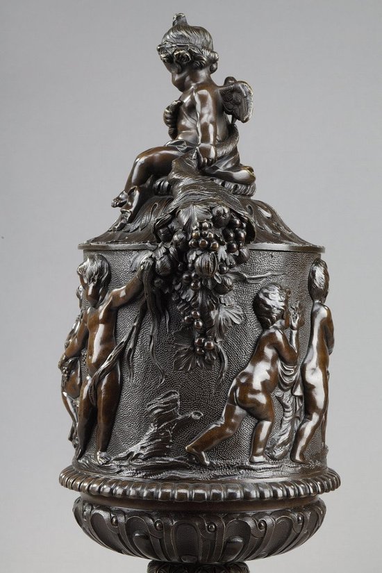 Bronze Vase Decorated With Putti Harvesters, In The Taste Of Clodion, 19th Century