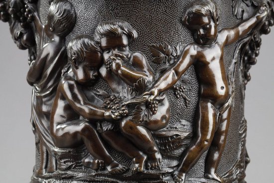 Bronze Vase Decorated With Putti Harvesters, In The Taste Of Clodion, 19th Century