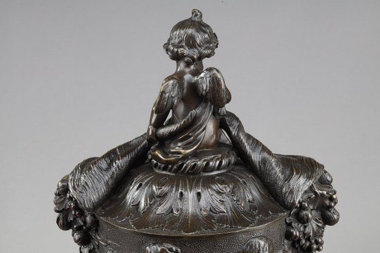 Bronze Vase Decorated With Putti Harvesters, In The Taste Of Clodion, 19th Century