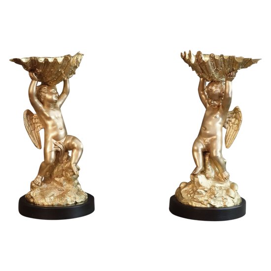 Pair Of cherubs with clusters XIXth century