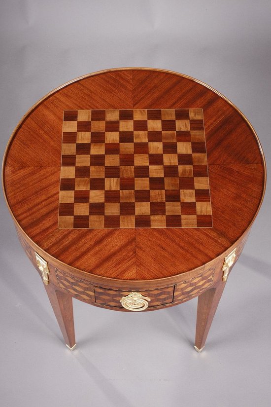 Table à Jeu Et Son Bouchon à Décor De Marqueterie Style Louis XVI