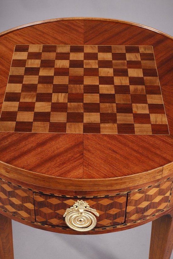 Table à Jeu Et Son Bouchon à Décor De Marqueterie Style Louis XVI