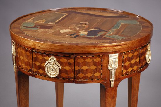 Table à Jeu Et Son Bouchon à Décor De Marqueterie Style Louis XVI
