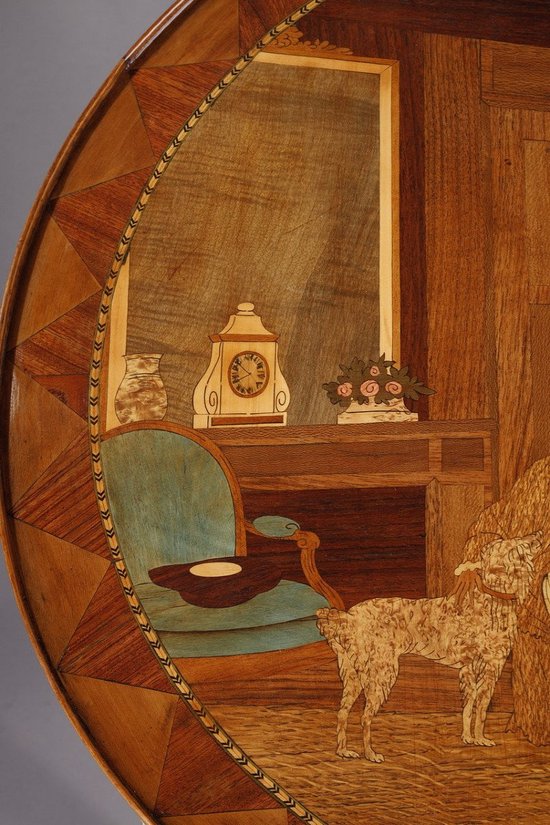 Table à Jeu Et Son Bouchon à Décor De Marqueterie Style Louis XVI