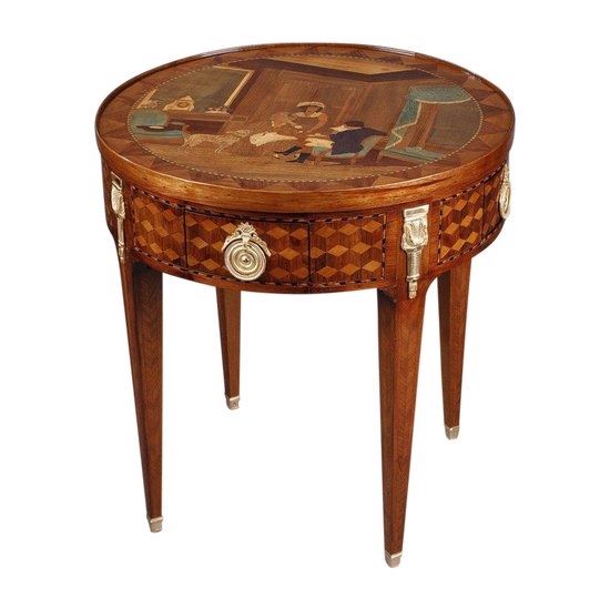 Rare Louis XVI Style Game Table With Wood Marquetry Decoration