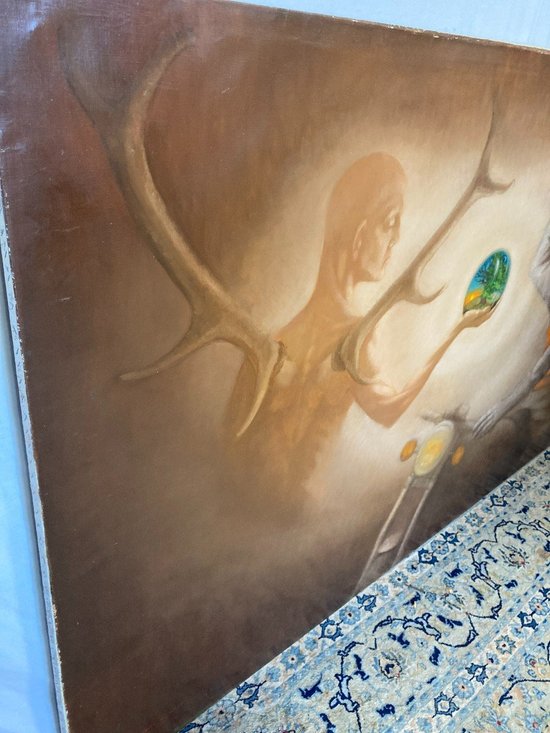 ÖL auf Leinwand ALLEGORIE DES HEILIGEN HUBERT unterzeichnet Françoise d'ORIGNY