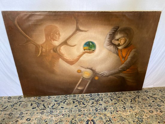 ÖL auf Leinwand ALLEGORIE DES HEILIGEN HUBERT unterzeichnet Françoise d'ORIGNY