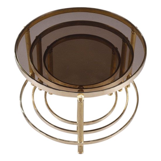 Three  Coffee Tables In Bronze And Smoked Glass, 1970s