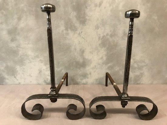 Antique Wrought Iron Andirons 19 th C