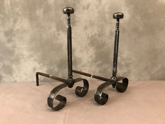 Antique Wrought Iron Andirons 19 th C